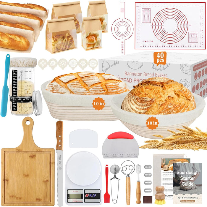 Aliggbent 40Pcs Sourdough Starter Kit, Banneton Proofing Baskets, Scale Jar