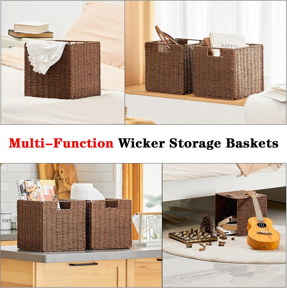 Vagusicc Wicker Storage Basket, Set of 2 Hand-Woven Storage Baskets for Shelv...
