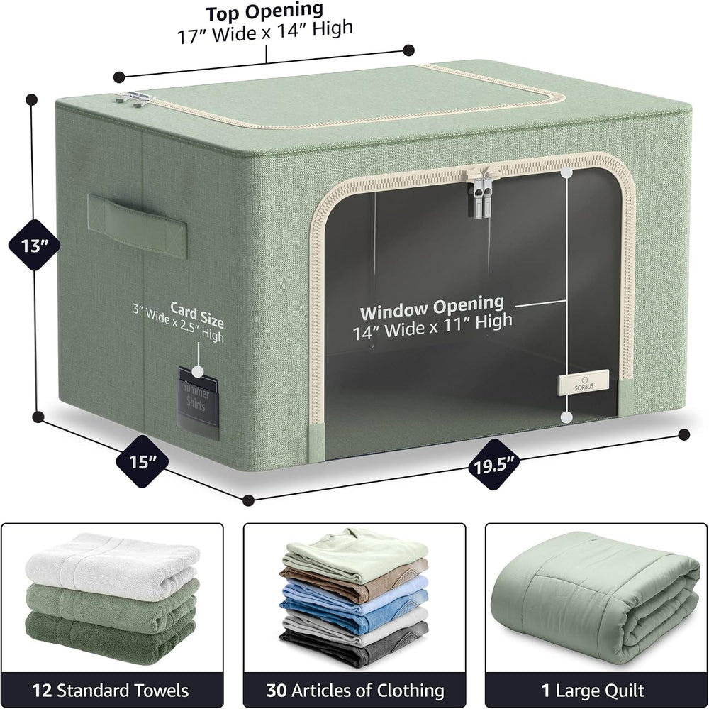 Sorbus Clothing Storage Bins with Clear Window, Metal Frame (4 Pack, Teal)