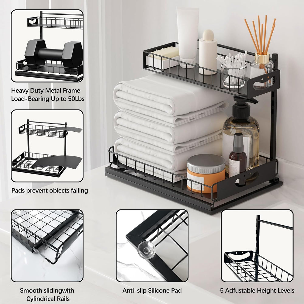 Under Sink Organizer with Pull-Out Drawers,Kitchen Sink Organizer,2 Tier Bath...