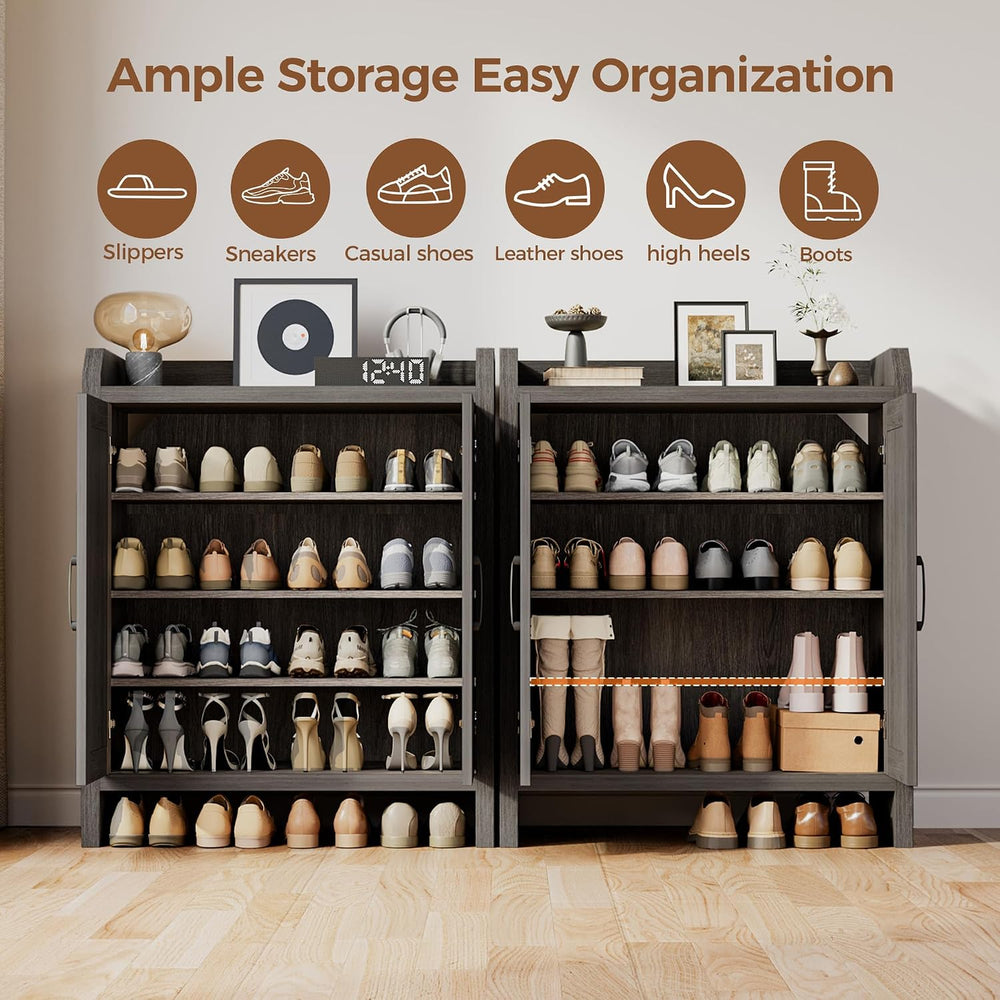 Mericonia Shoe Cabinet Storage for Entryway, Natural Rattan Shoes Cupboard, W...