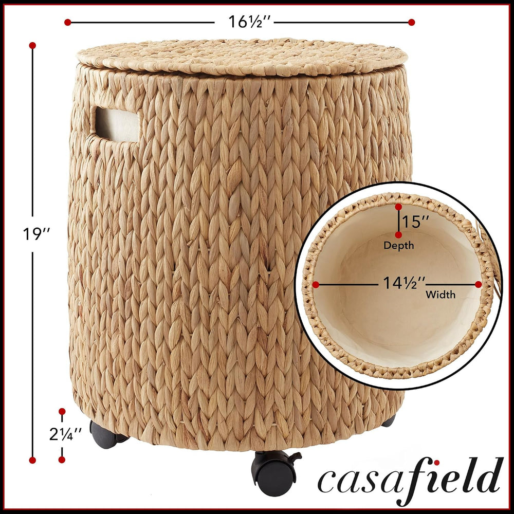 Casafield Round Rolling Storage Basket with Lid - Natural, Handwoven Water Hy...