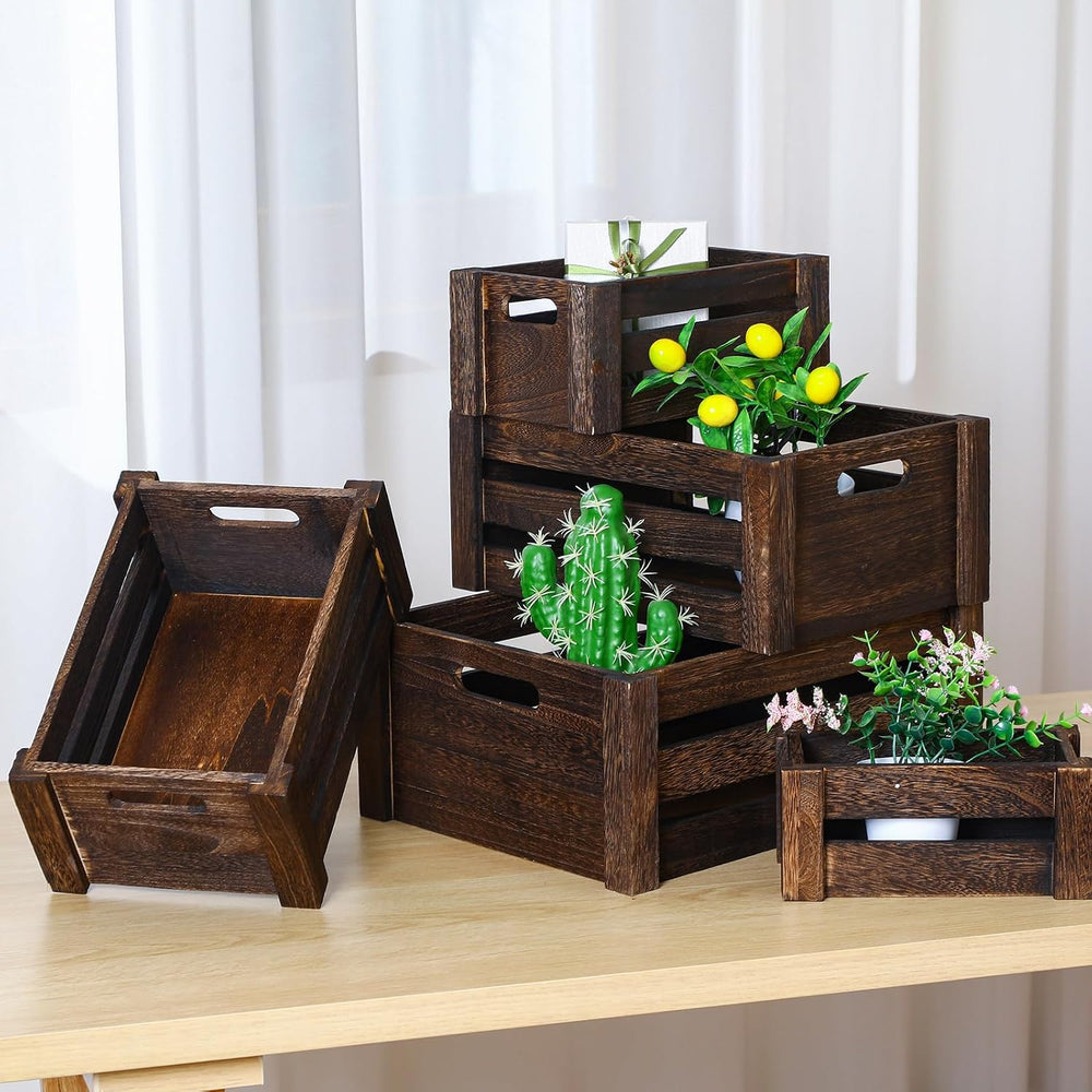 Barydat 5 Pack Wooden Crates for Display Storage, Dusty Brown, Rustic
