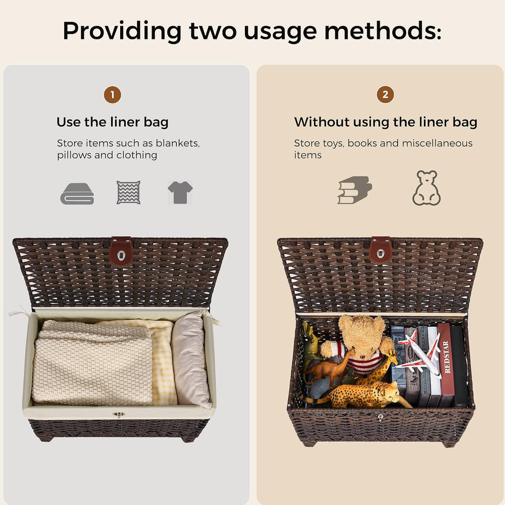 Wicker Storage Basket with Lid, 65L Shelf Basket with Removable Liner Bag