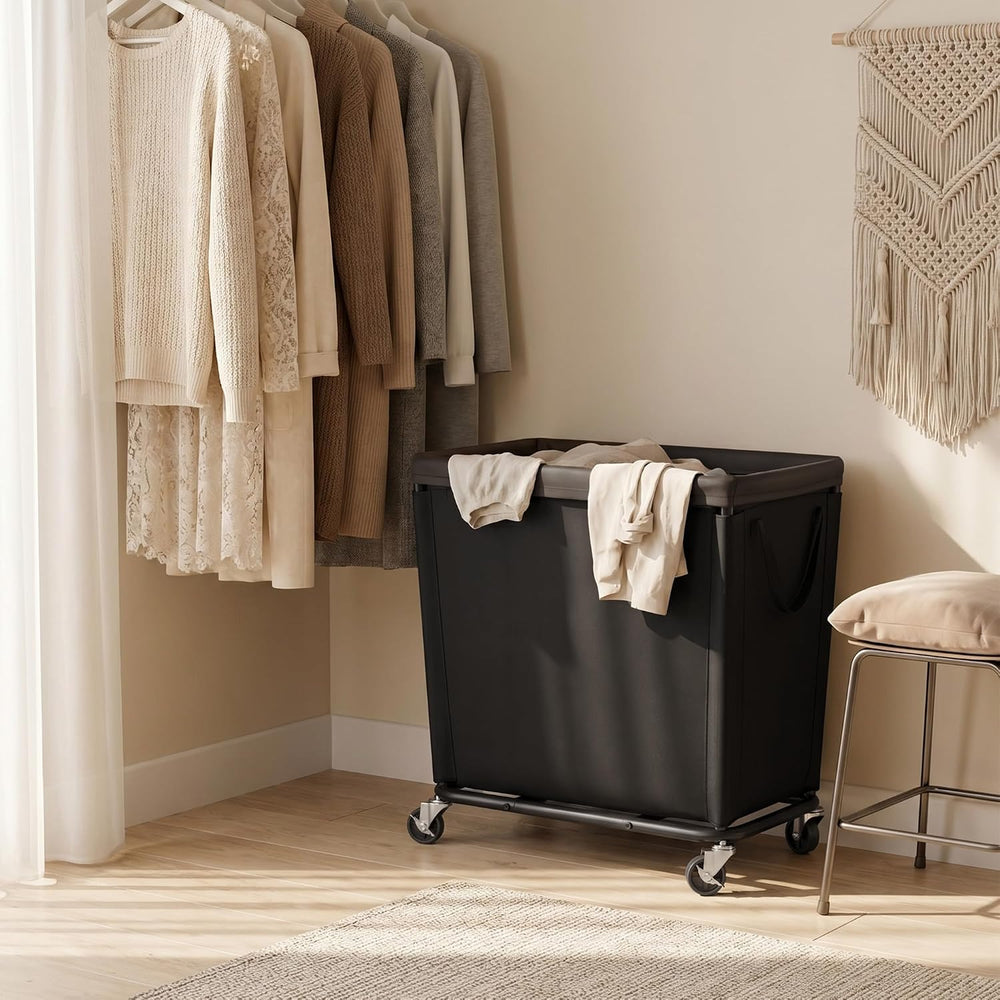 StorageWorks Basic Laundry Hamper with Wheels, 310L Large Black Basket Cart