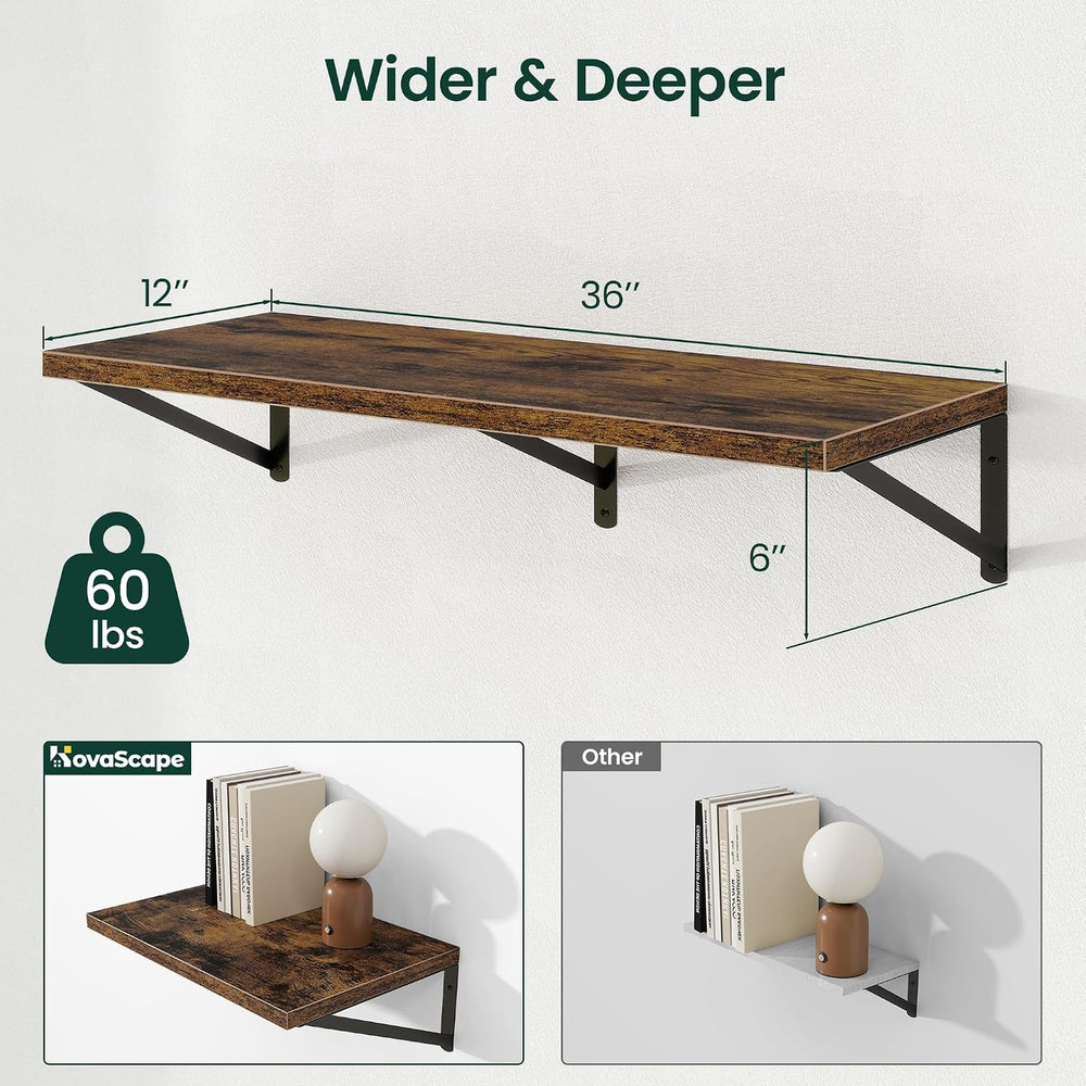 Floating Shelves 12 Inch Deep, 36W x 12D Wall Shelf Set of 2, 60 lbs Heavy Du...