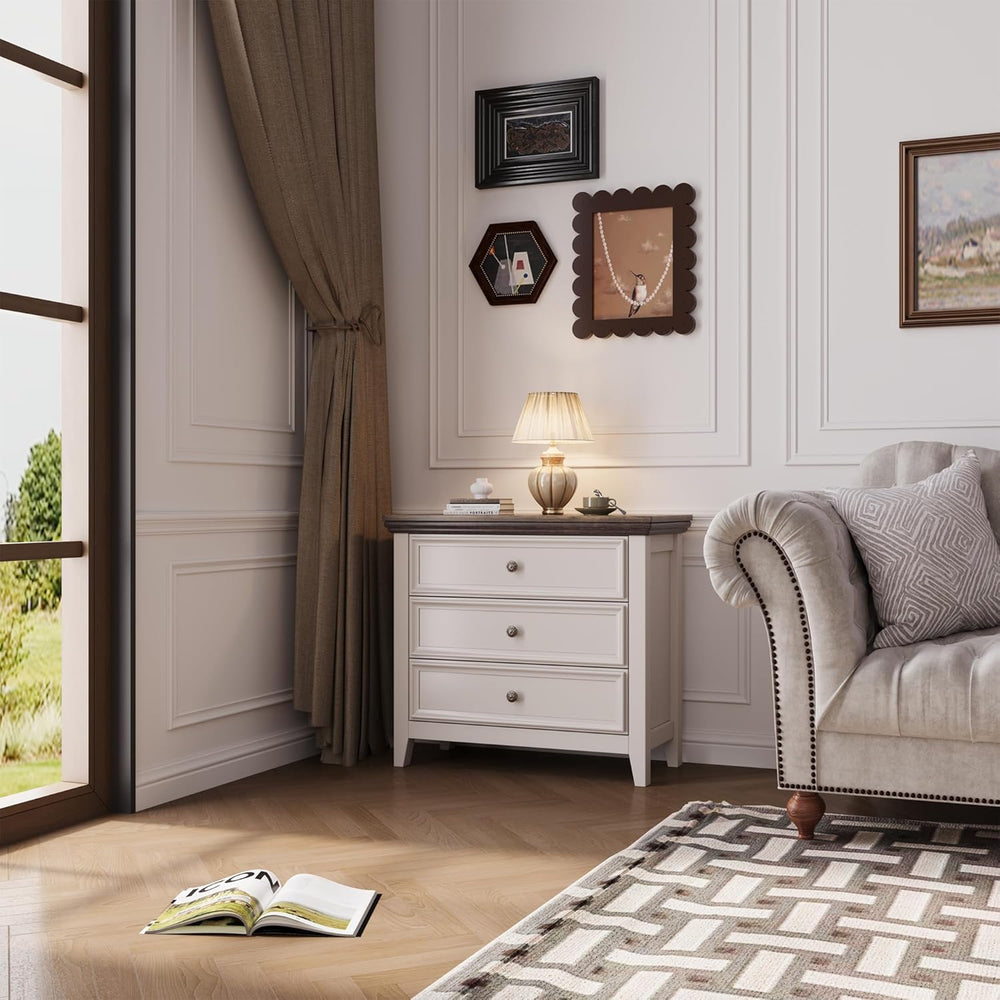 BOSHIRO Farmhouse 3-Drawer Dresser for Bedroom - 31.5" Wide 3 Chest of D...