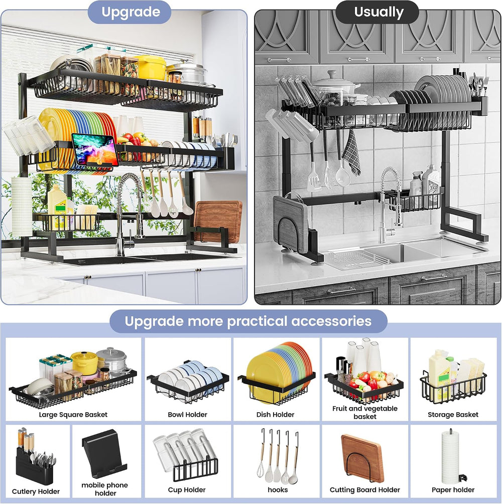ADBIU Over The Sink Dish Drying Rack (Expandable Height and Length) Snap-On D...