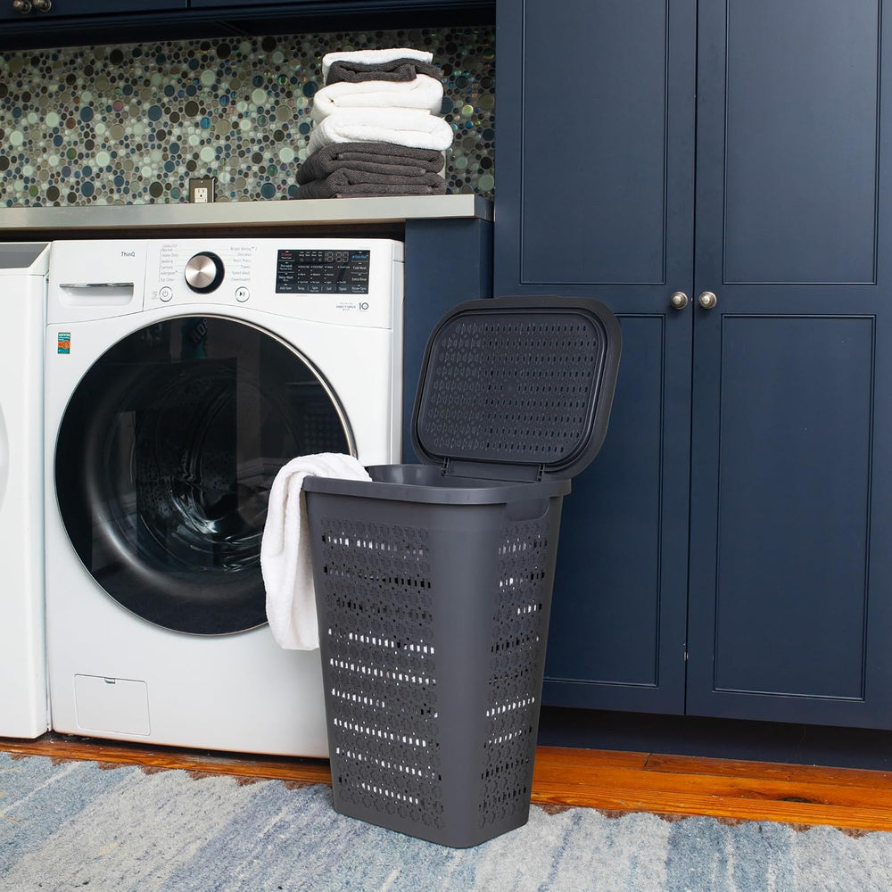 Mind Reader Slim Tapered Laundry Hamper with Lid, Clothes Basket with Swiss C...