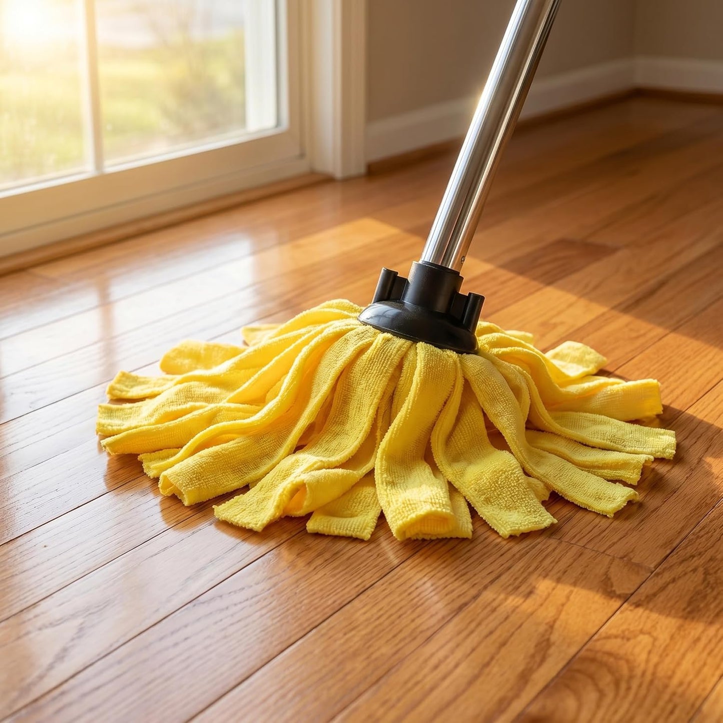 Microfiber Cloth Mop for Floor Cleaning with 2Pcs Replacement Head,Long Handle String Wet Floor Mop for Home,Hardwood,Laminate,Tile,Marble (Yellow)