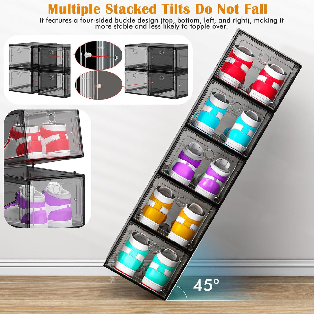 ARSTPEOE 12-Pack Shoe Storage Boxes Clear Magnetic Stackable