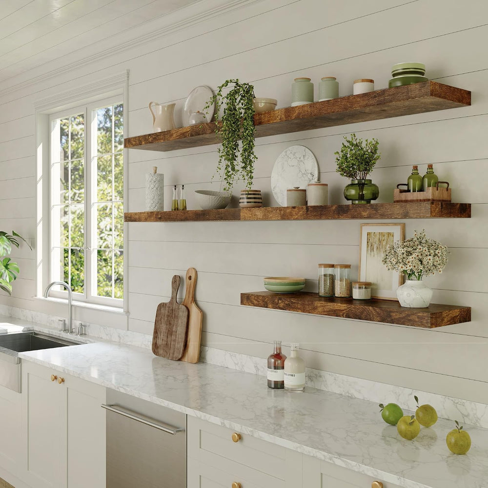 Floating Shelf, Set of 3 Wall Shelf, 30 in W x 12.75 in D x 2 in H Wooden Flo...
