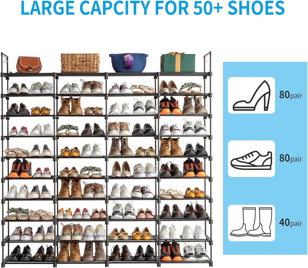 10 Tiers Shoe Rack Organizer Large Shoe Rack Holds 80 Pairs Shoe, Sturdy Meta...