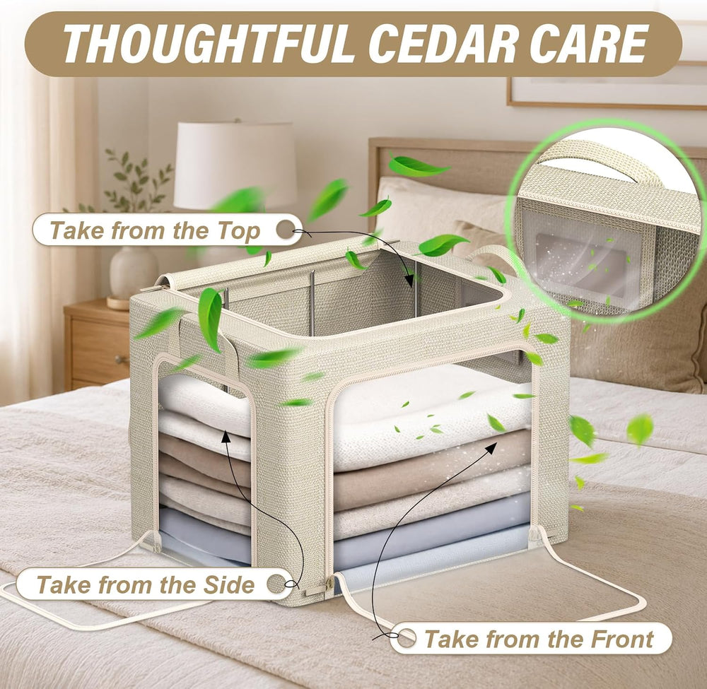 Furnhome 3-Side Access Clothes Storage Bins with Metal Frame, Foldable Fabric...
