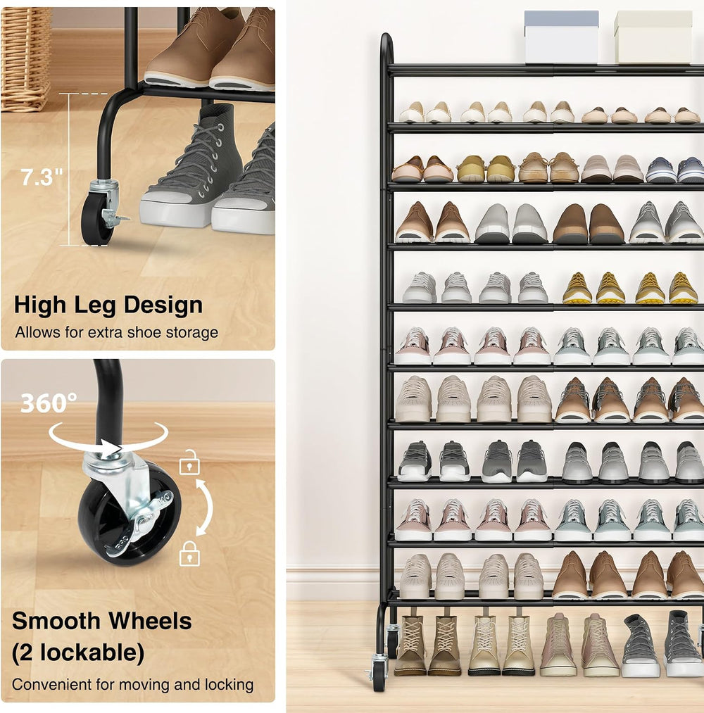 STO STO Expandable Shoe Rack, 10-Tier Metal Tall Shoe Rack for Garage, Up to ...