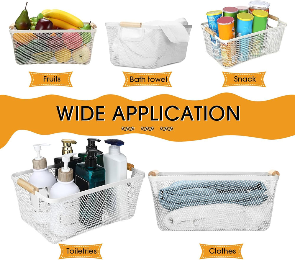 Ziliny 4 Pcs Mesh Wire Baskets for Organizing, Medium, Cream White