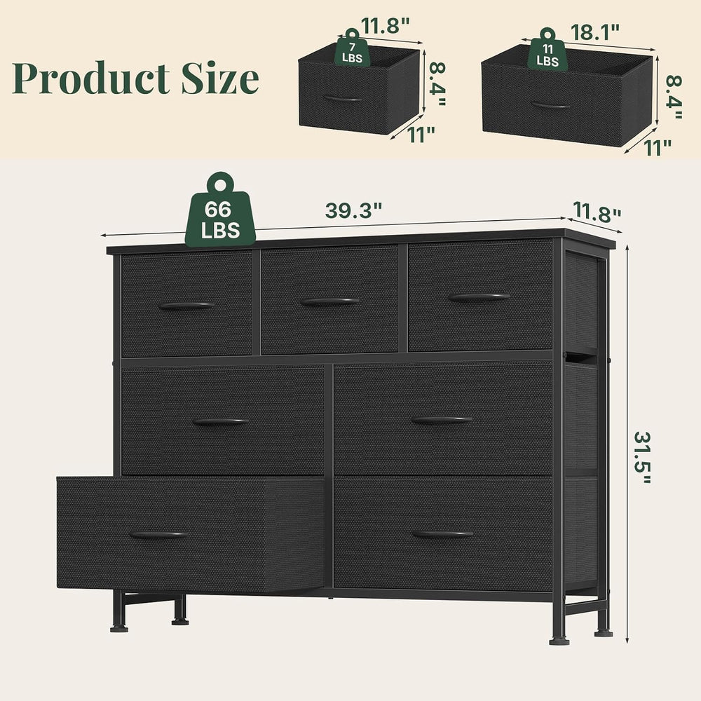 Fabric Dresser for Bedroom with 7 Drawers, Chest of Drawers
