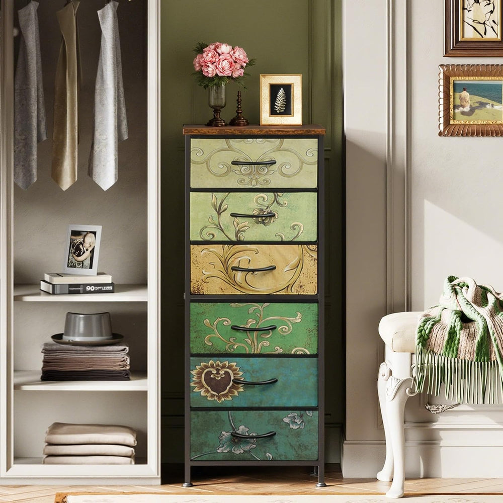 WLIVE Tall Dresser for Bedroom, 6 Drawer Dresser, Floral