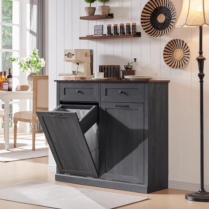 Double Tilt Out Laundry Hamper Cabinet, 20 Gallon Farmhouse Trash Can Cabinet - Image 6