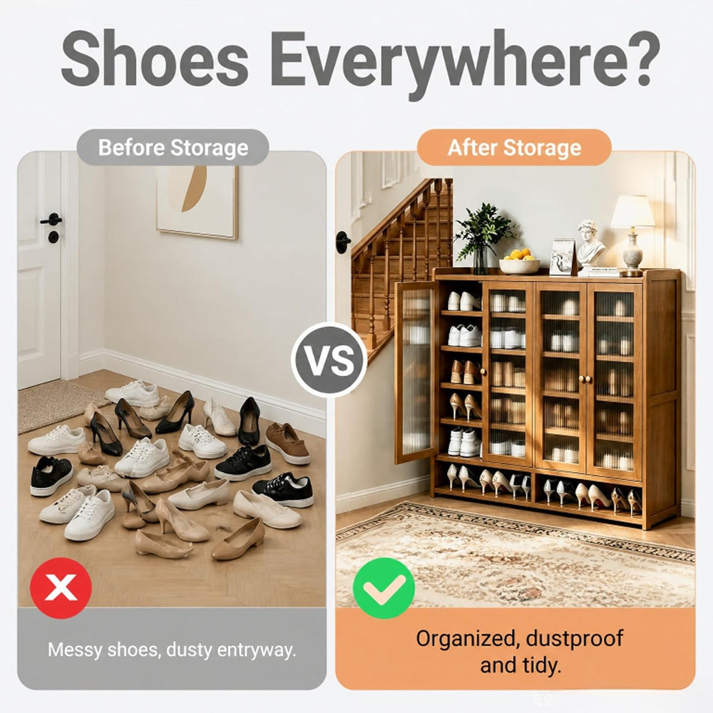 qeknxks7-Tier Bamboo Shoe Cabinet,Shoe Storage Cabinet with Doors, 25-30 Pair...