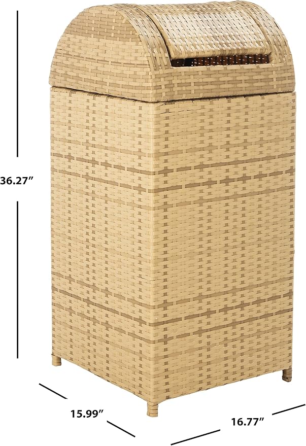 SAFAVIEH Outdoor Collection Mazeli Natural Woven Swing Top Dome Lid Trash Bin - Image 9