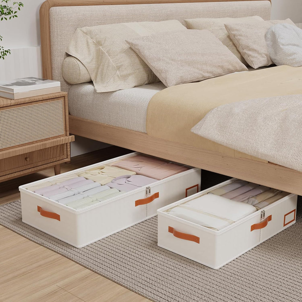 Yawinhe 48L Under Bed Storage Containers,4 Pack Blanket Bags,Beige