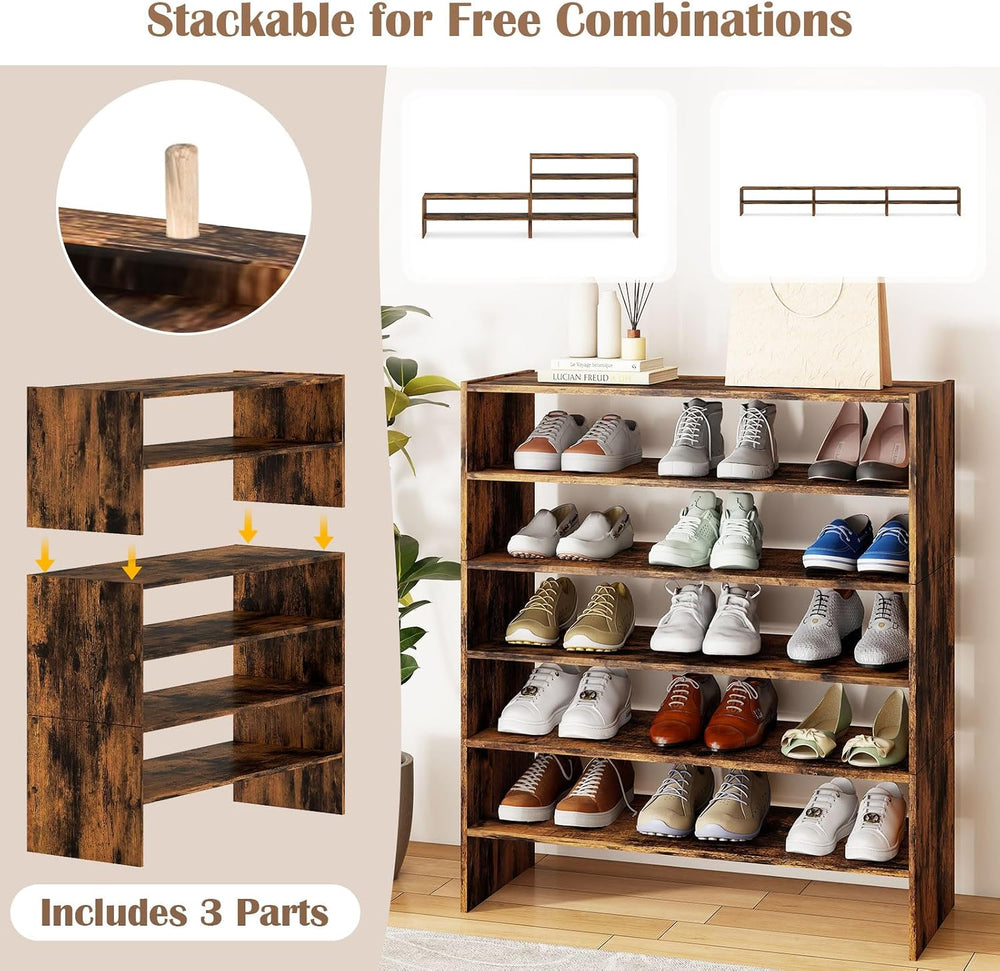 Tangkula 6-Tier Stackble Vertical Shoe Rack, Space Saving Wooden Corner Shoe ...