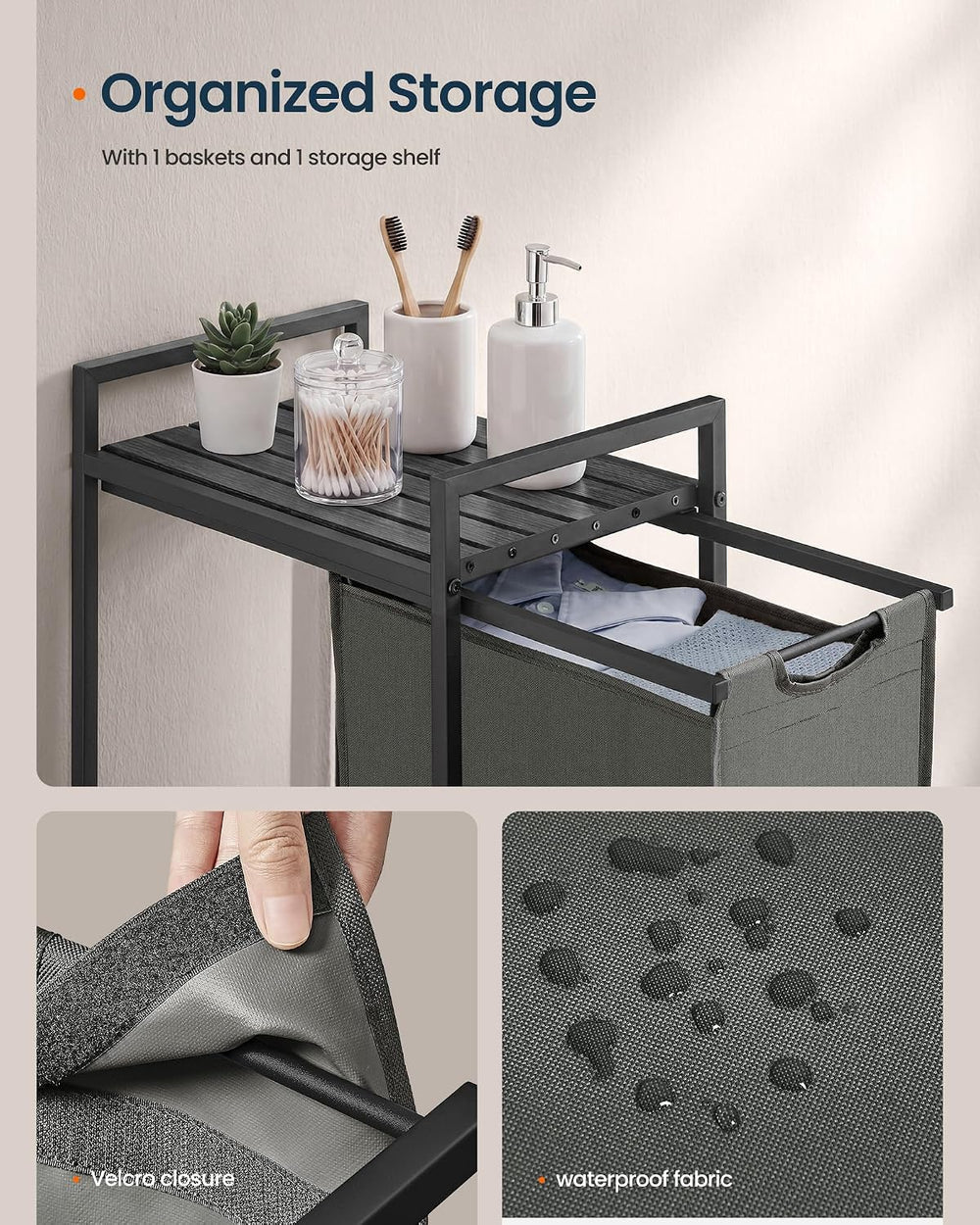 SONGMICS HOME Laundry Basket Sorter with Storage Shelf, Laundry Hamper with M...