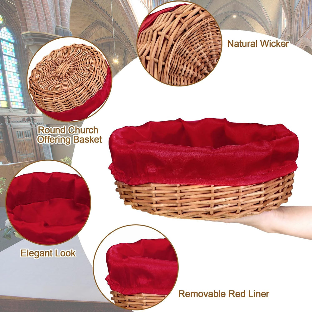 Hushee 3 Pack 9.1 Inch Round Offering Baskets for Church Wicker Offering Bask...