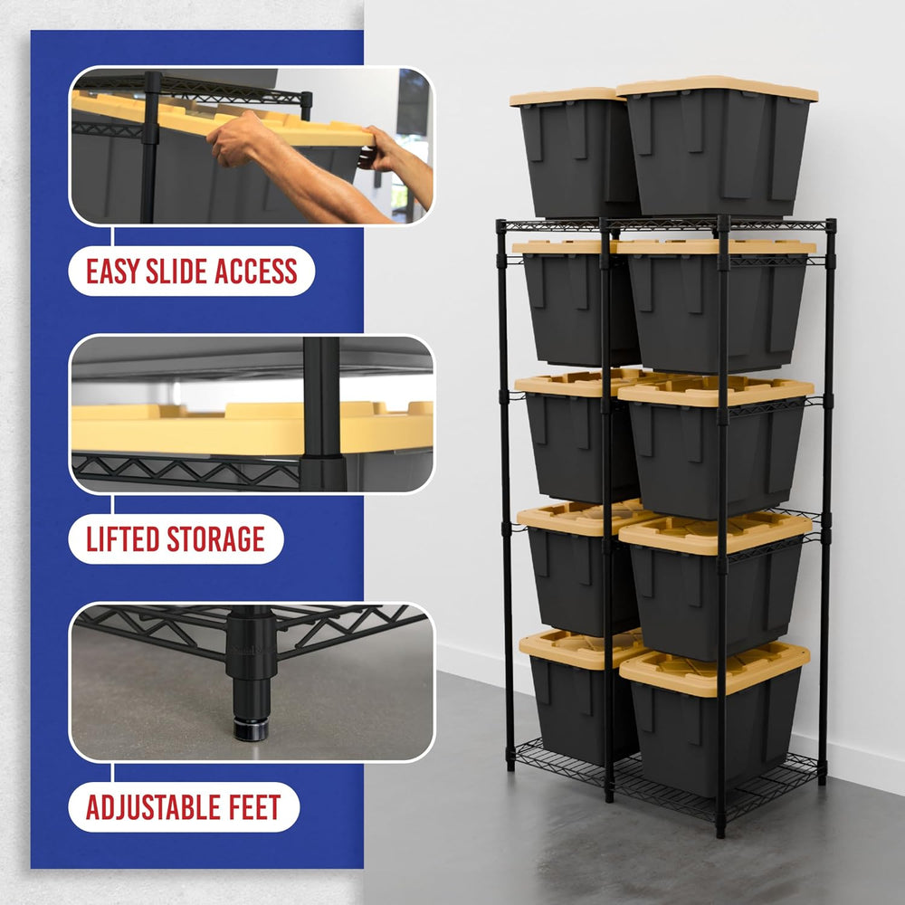 SafeRacks Bin Storage Rack with 10 Bins, 12-Gal Totes, Black