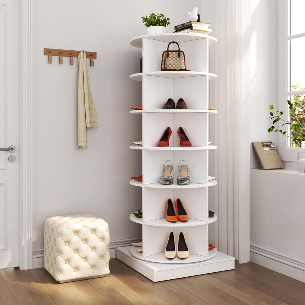 Rotating Shoe Rack, 6-Tier 360° Open-Shelf Shoe Organizer Tower, Freestanding...