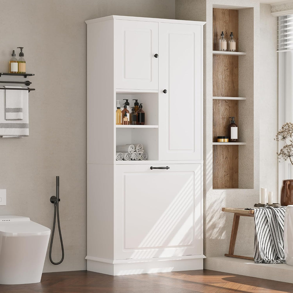 68" Tall Bathroom Storage Cabinet with Two Doors and Tilt-Out Laundry Ha...