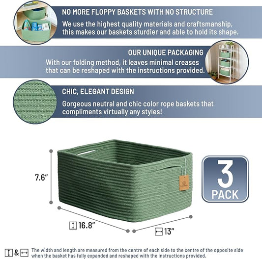 NaturalCozy Storage Baskets 16.8”x13”x7.6” Cotton Rope Woven Baskets - Image 2