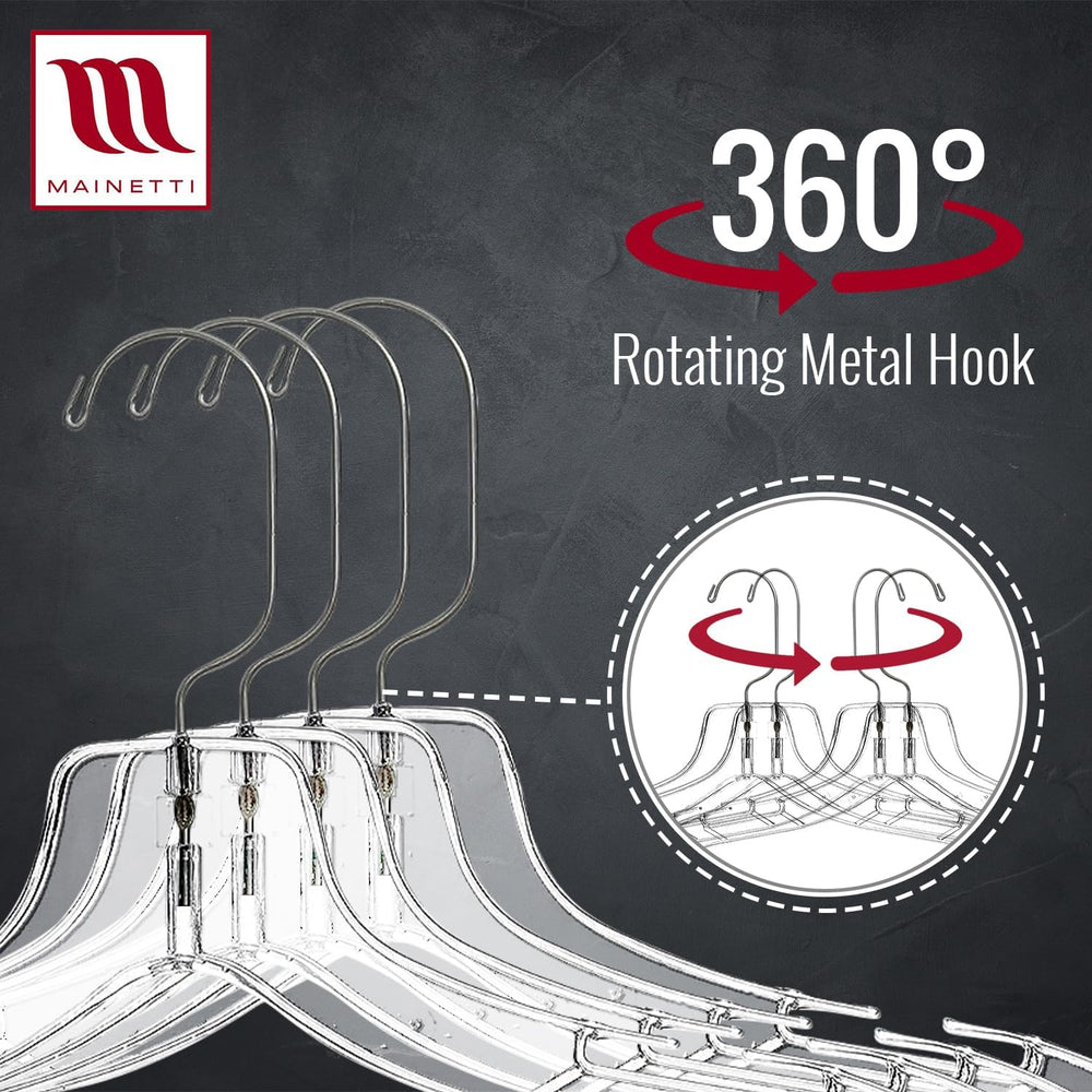Mainetti 17in Clear Plastic Shirt Hangers with Swivel Hook (100 Pack)