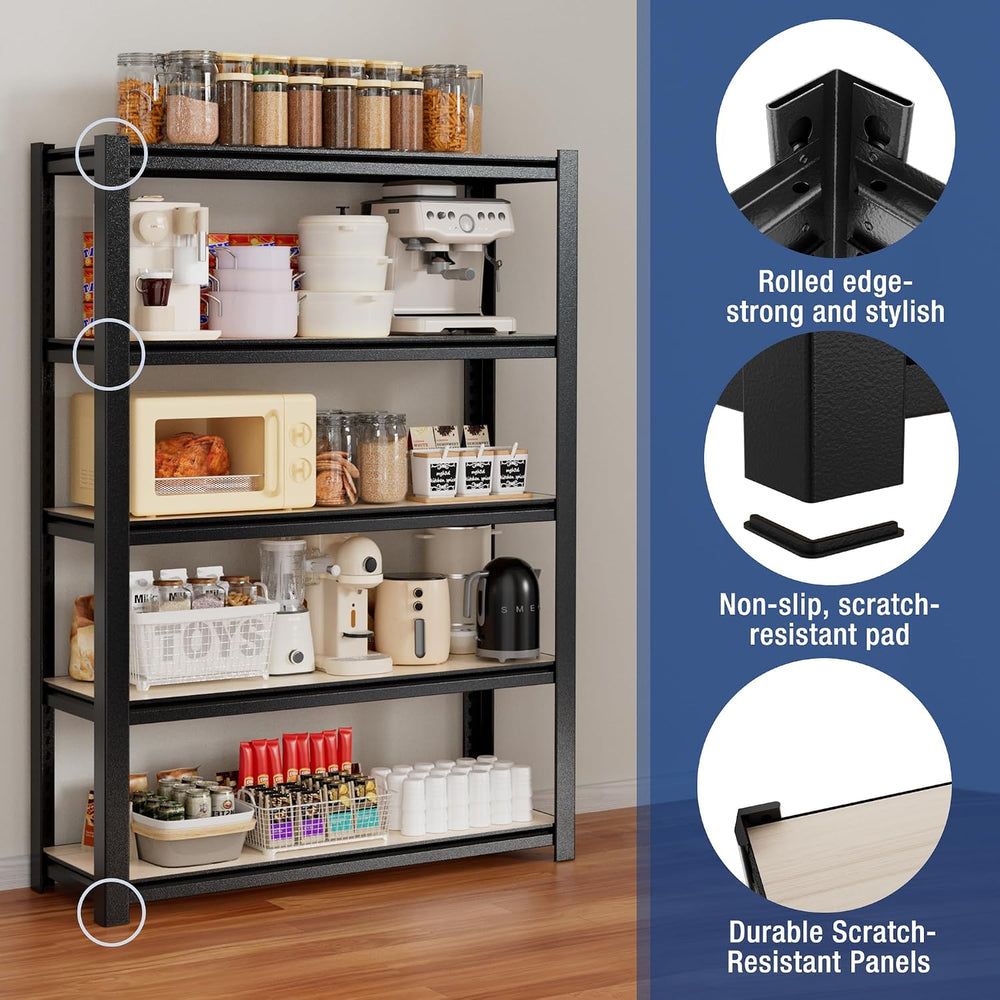 WORKPRO 5-Tier Black Shelving with Board, 36.2”Wx16.5”Dx72”H, 3000LBS Load