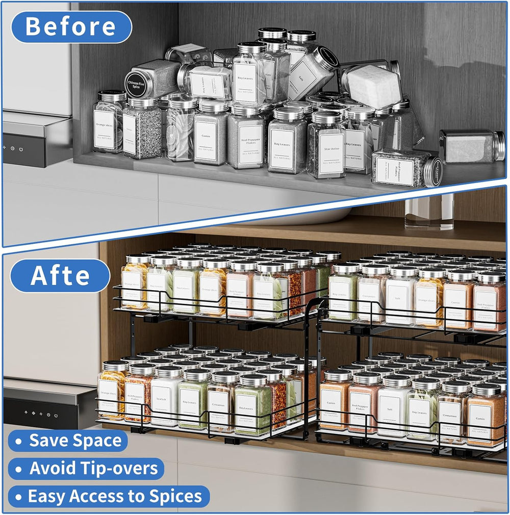 BOIVSHI 2-Tier Pull Out Spice Rack, Spice Rack Organizer, Pull Out Spice Rack...