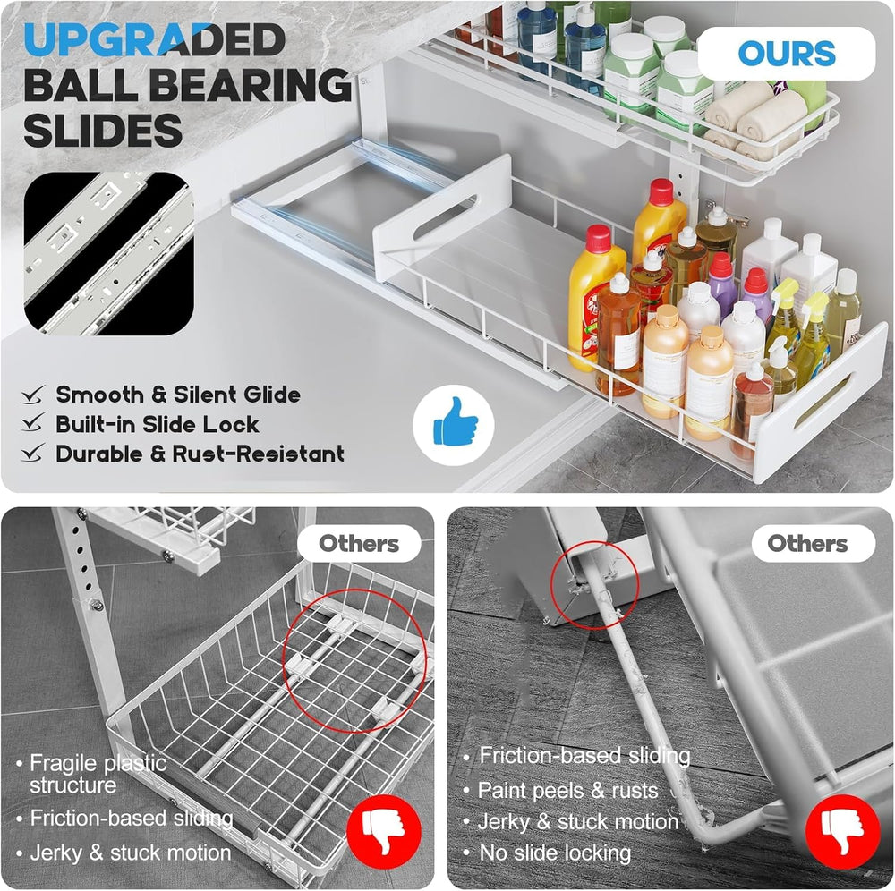 Under Sink Organizer Upgrade To Professional Rails,2-Tier Dual Pull Out Cabin...