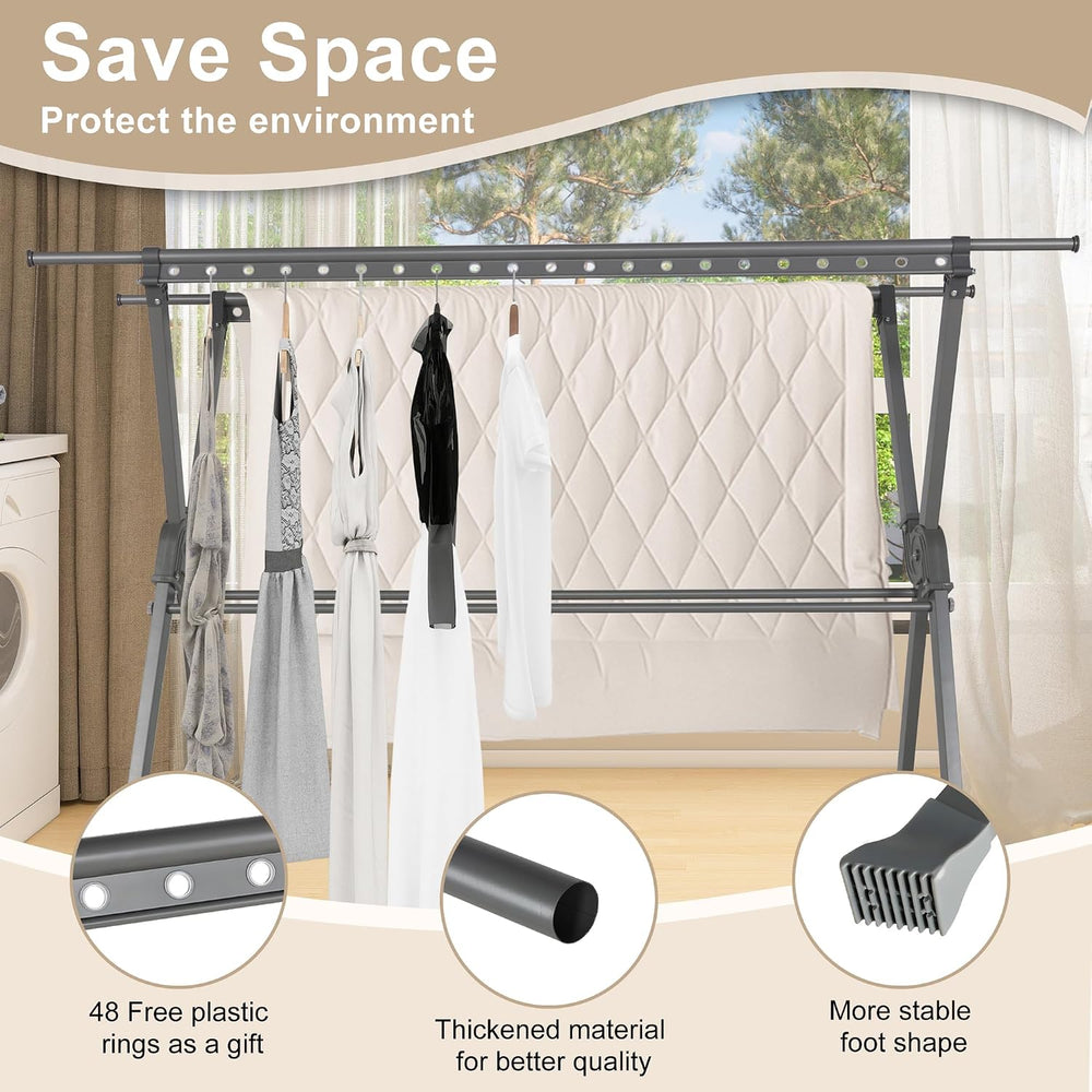 50.3-91.3 Inches Clothes Drying Rack, Aluminum Alloy Clothes Drying Rack, Adj...