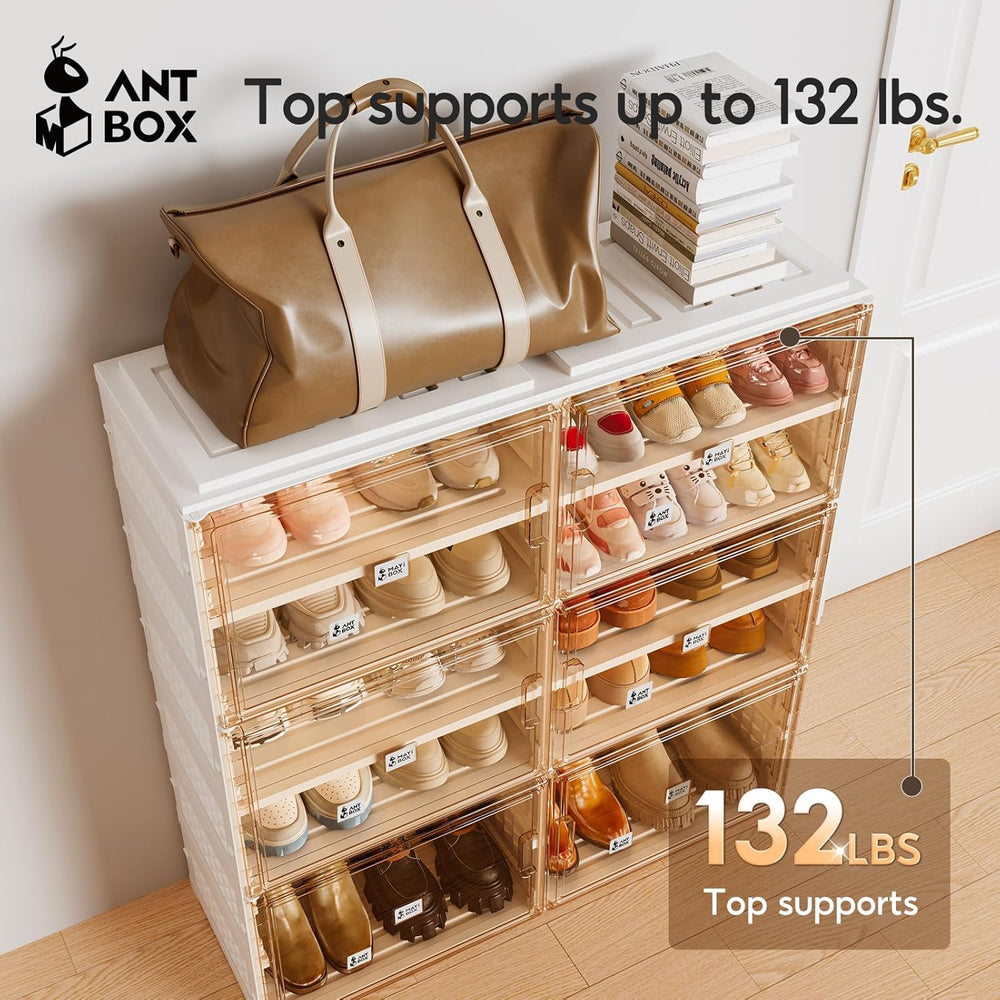 ANTBOX Foldable Shoe Rack Cabinet with Clear Doors, Extra Large Shoe Organize...