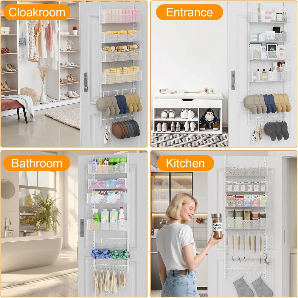 Over the Door Organizer, 2 in 1 Metal Hanging Closet Organizer & Hat Rack...