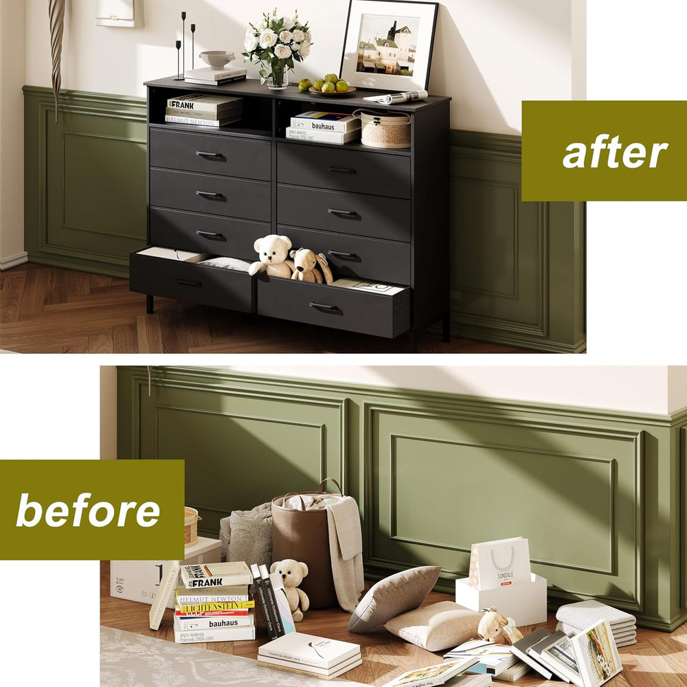 Dresser for Bedroom Black Bedroom LED Dresser 8 Fabric Drawers Dressers