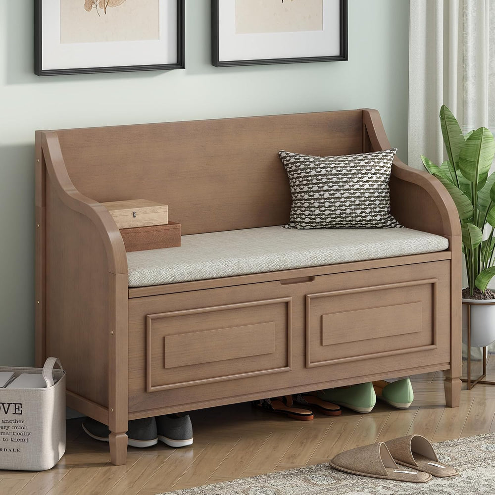 SOFTSEA 41.9" Storage Bench with Back, Entryway Shoe Bench with Cushion ...