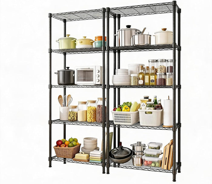 5-Tier Heavy Duty Metal Storage Rack, 2 Pack Steel Shelving Unit