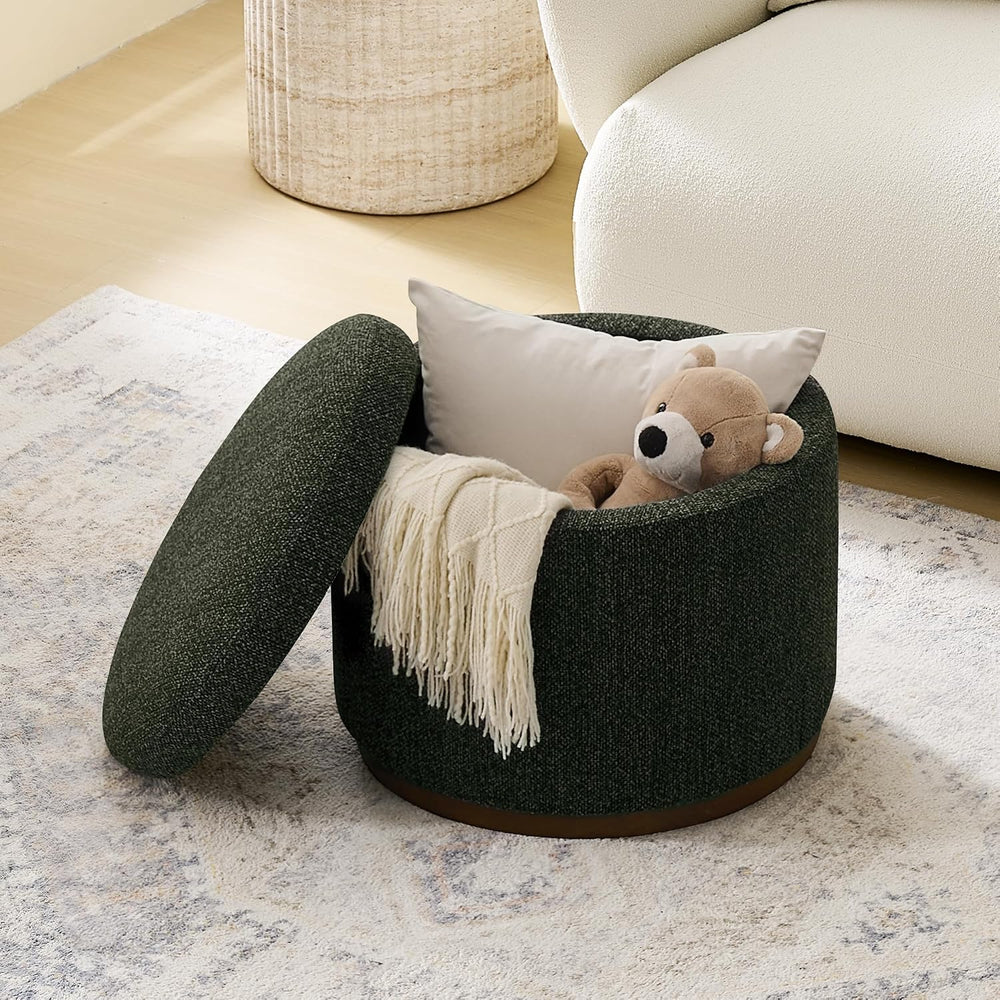 Round Storage Ottoman, 20" Boucle Ottoman Foot Rest Stool (Green)