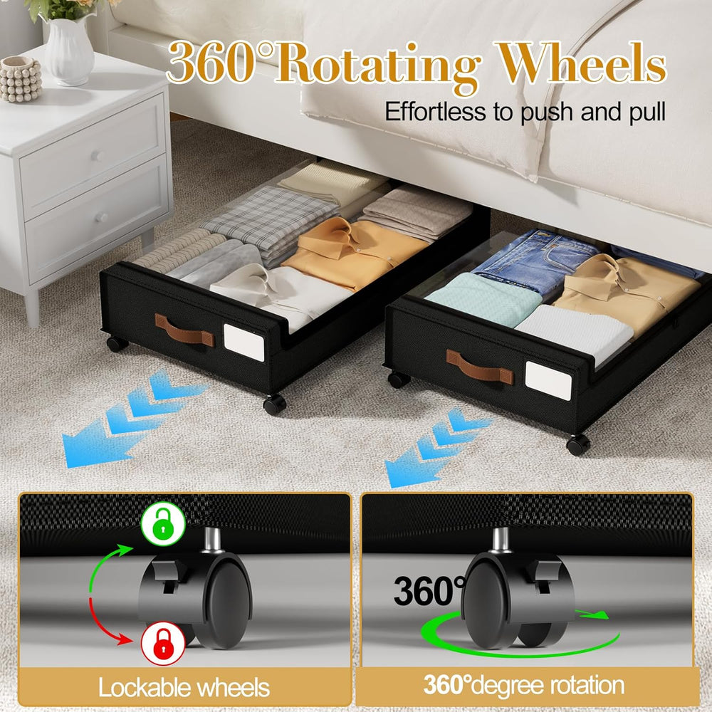 Yecaye 60L Under Bed Storage with Wheels, 4 Pack, Black