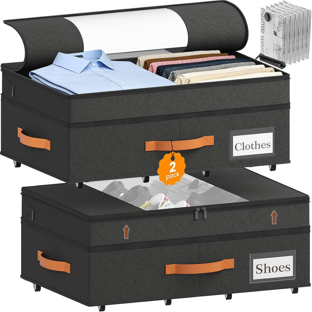 TOSKING 2-Pack Under Bed Storage Drawers with Wheels, 6 Vacuum Bags, Adjustab...