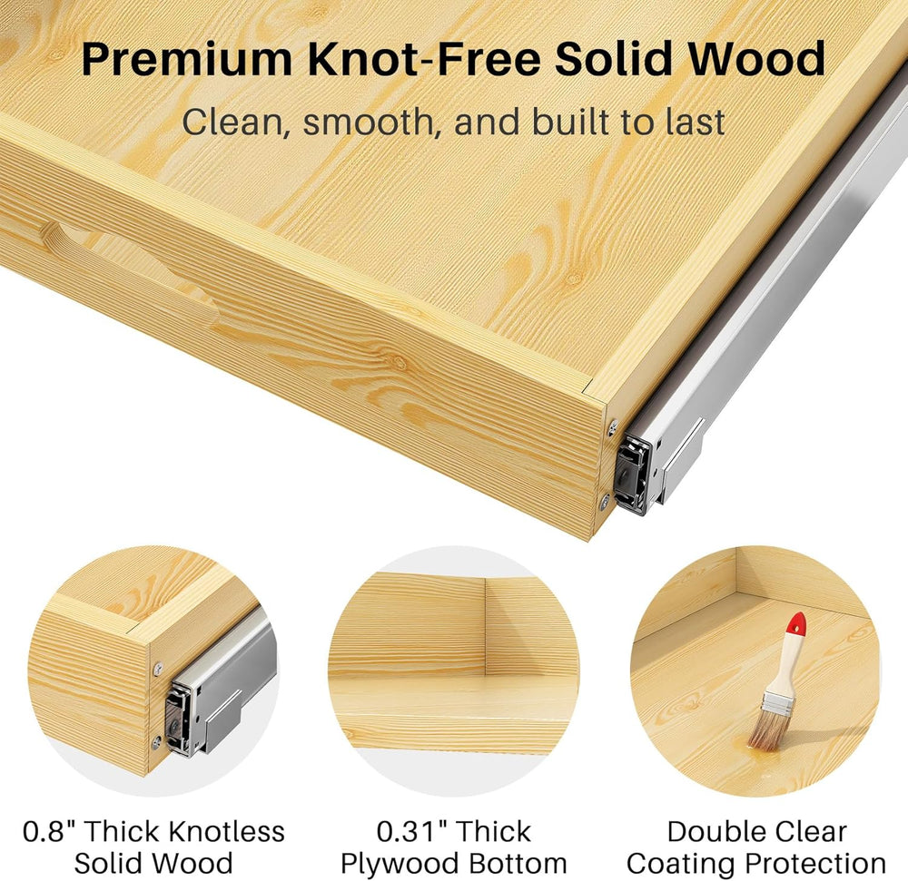 Pull Out Cabinet Organizer, Soft Close Wooden Slide Out Drawers for Pots and ...