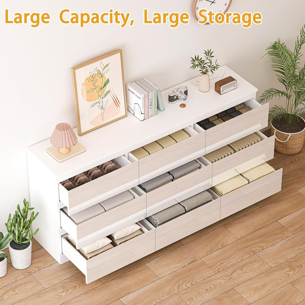 70 INCH 9 Drawers Dresser with Charging Station, Modern Large Dresser with 9 ...