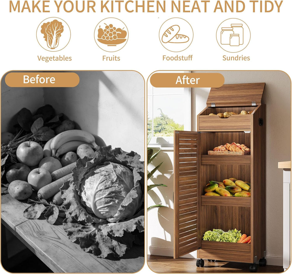 4-Tier Potato Storage Bin, Movable Potato and Onion Storage Bin for Pantry