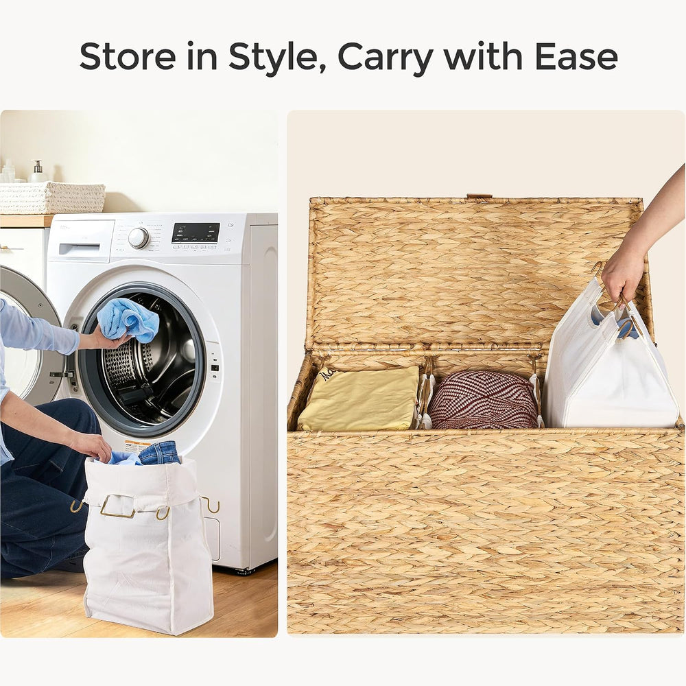130L Wicker Laundry Hamper, 3-Section Laundry Basket with Lid